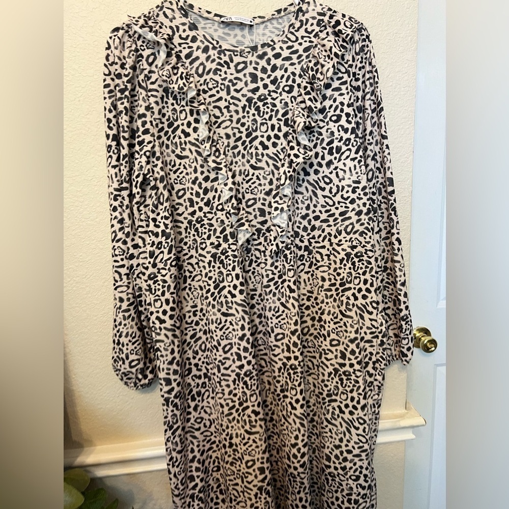 Small Zara Faded Leopard Ruffle Midi Dress - Picture 10 of 13